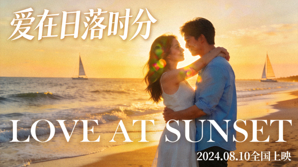 浪漫爱情电影海边日落情侣拥抱海报