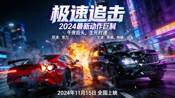 最新动作电影城市夜景追车场景海报